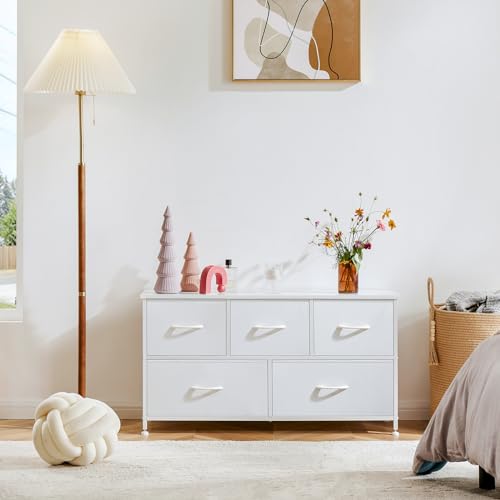 Rustic Brown 5 Drawer Fabric Dresser P324