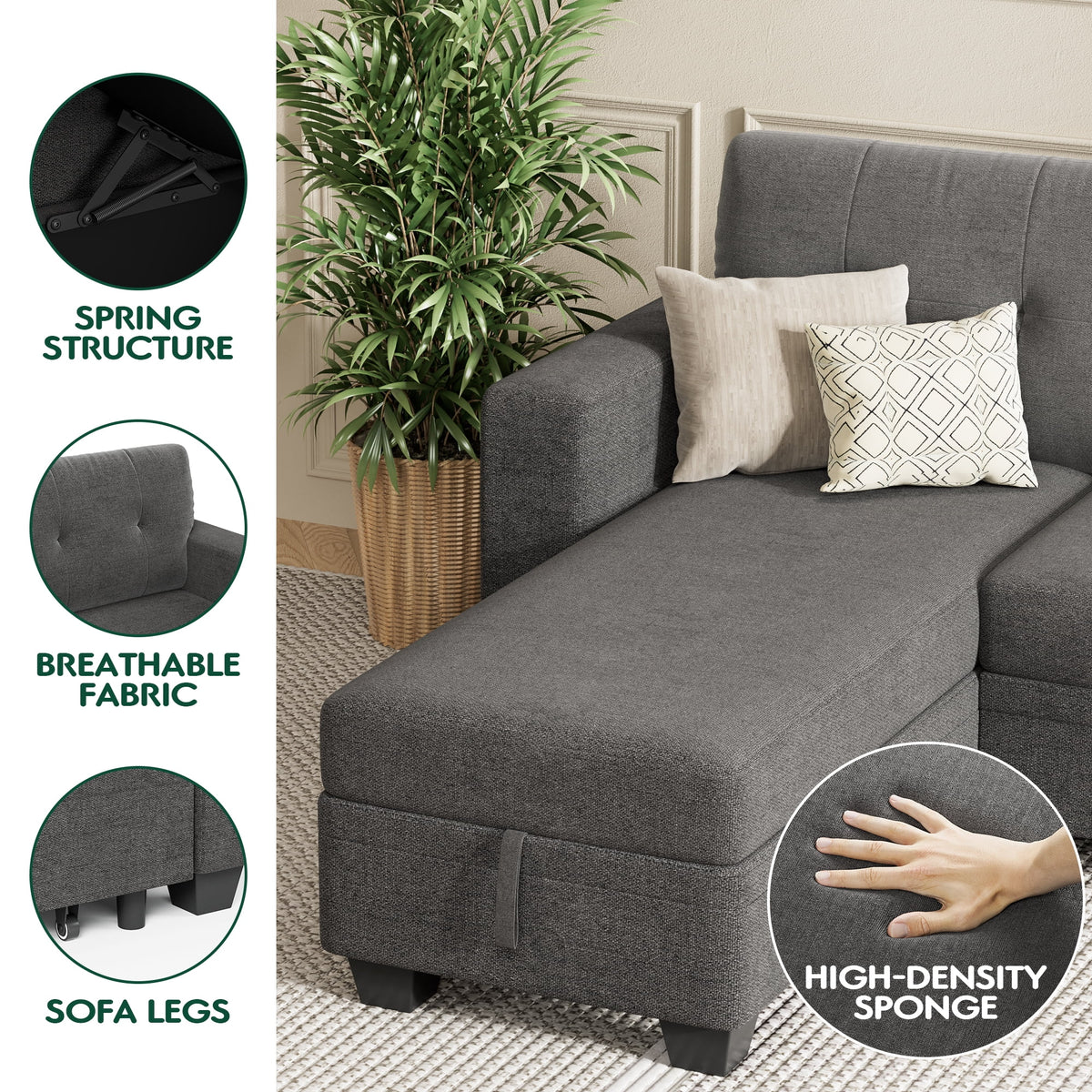 78.3'' W Convertible L-Shape Sofa with Storage Chaise and Pull-out Sofa Bed, Gray W10097