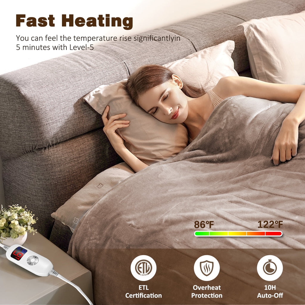 King Size Camel Flannel Heated Blanket Y348