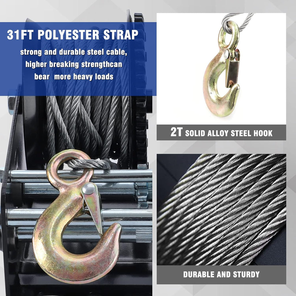 Hand Winch 3200 lbs with Steel Cable Pack of 2 G247