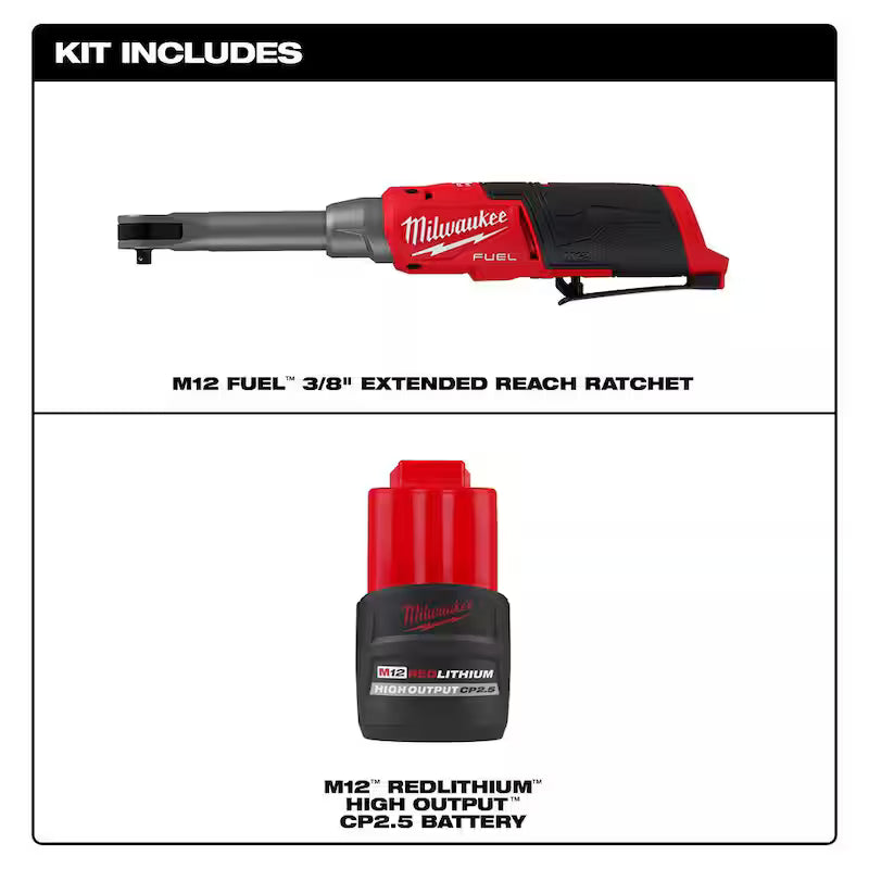 12V Lithium-Ion Brushless Cordless 1/4 in. Extended Reach Ratchet with 2.5 Ah Battery Pack X8496