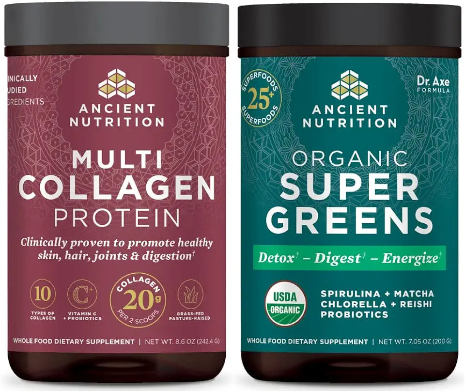 Unflavored Multi Collagen Protein Powder 24 Servings and Greens Powder 25 Servings M7321