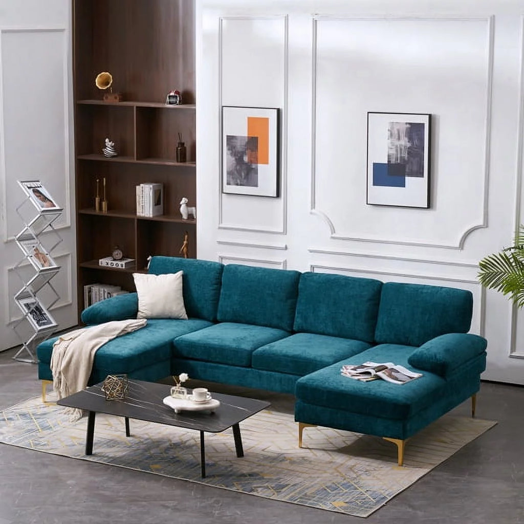 Convertible Sectional Sofa Couch U-Shaped Sleeper Sofa 4-Seat Dark Blue A839129