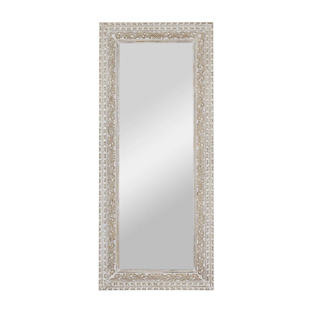 White Carved Floral Wall Mirror C25152