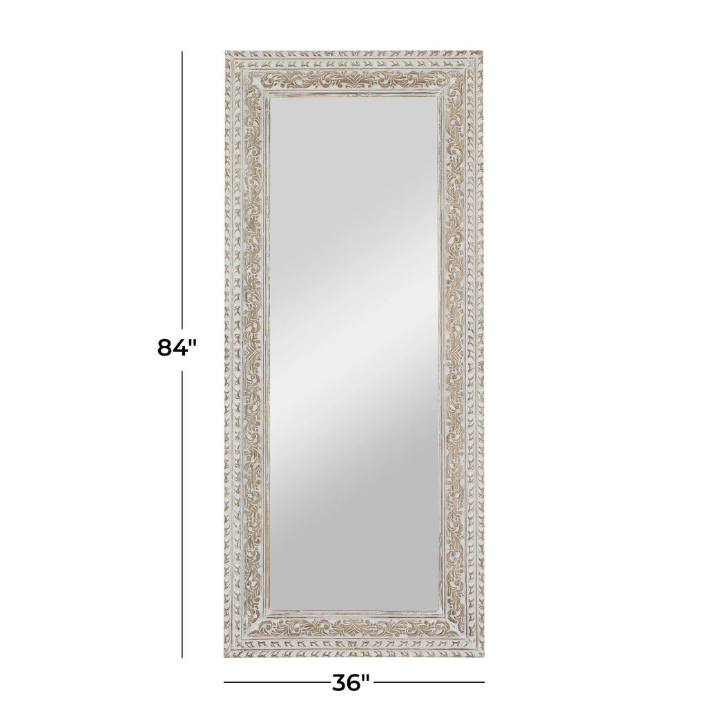 White Carved Floral Wall Mirror C25152