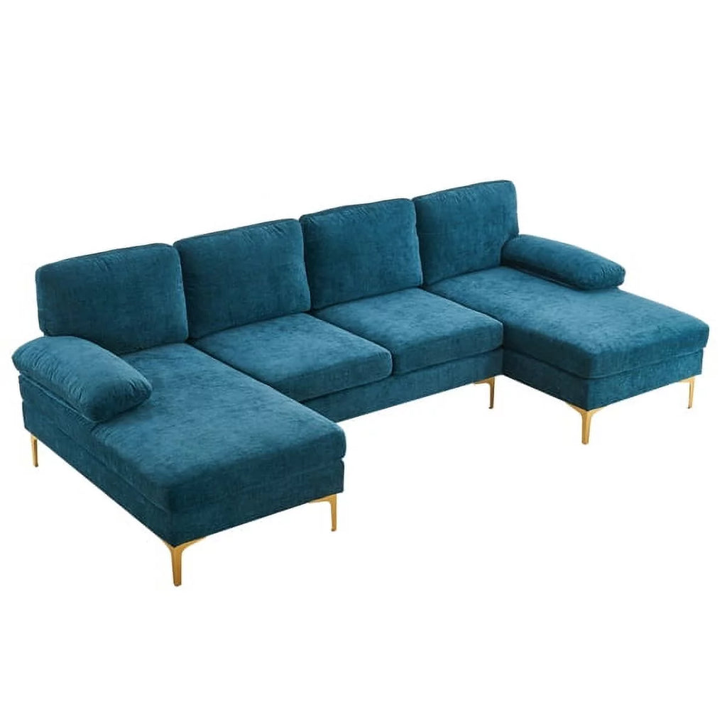 Convertible Sectional Sofa Couch U-Shaped Sleeper Sofa 4-Seat Dark Blue A839129