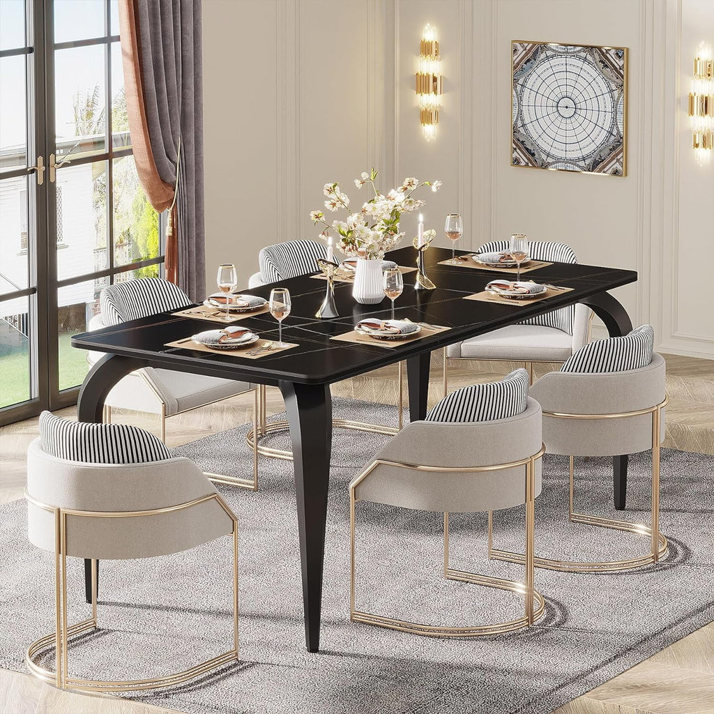 Black Sintered Stone Dining Table with Metal Legs G37510