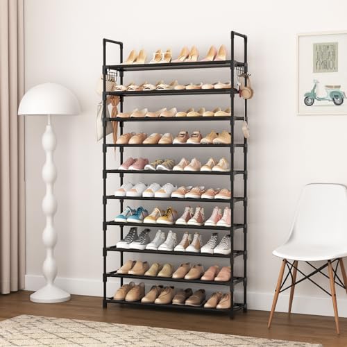 10 Tiers 50 Pairs Black Metal Shoe Rack Y359992