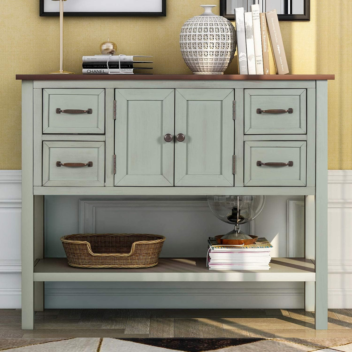 Green Wood Buffet Storage Cabinet with Drawers B85115