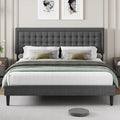 King Size Linen Fabric Bed Frame with Tufted Headboard Q68165