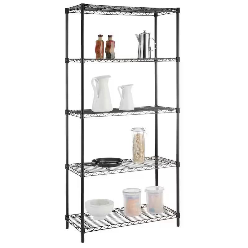 5-Tier Steel Wire Shelving Unit in Black V485051