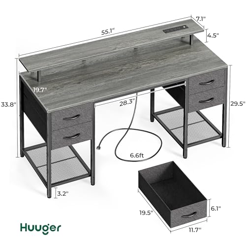 47 inch Computer Desk with 4 Drawers, LED Lights & Power Outlets, Black G471252
