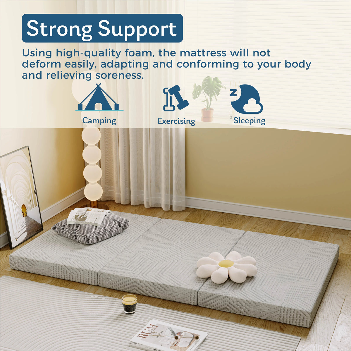 4 inch Tri Folding Memory Foam Mattress L18629