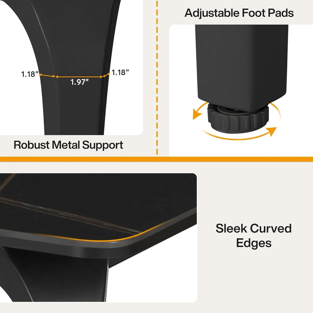 Black Sintered Stone Dining Table with Metal Legs G37510