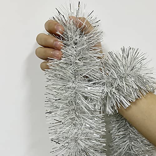 25 ft Silver & White Tinsel Twist Garland V390