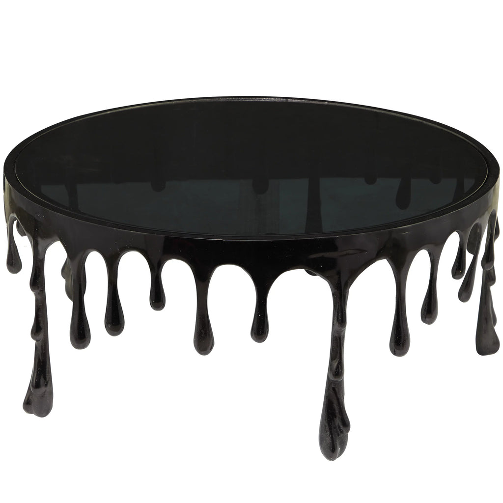 36" x 16" Black Aluminum Glass Top Coffee Table Q1070
