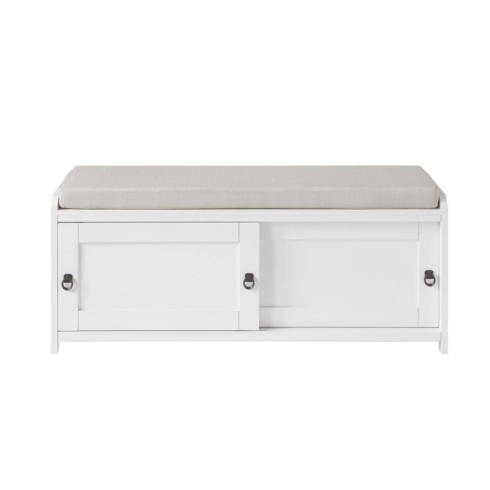 White Wood Storage Bench with Cabinets L52063