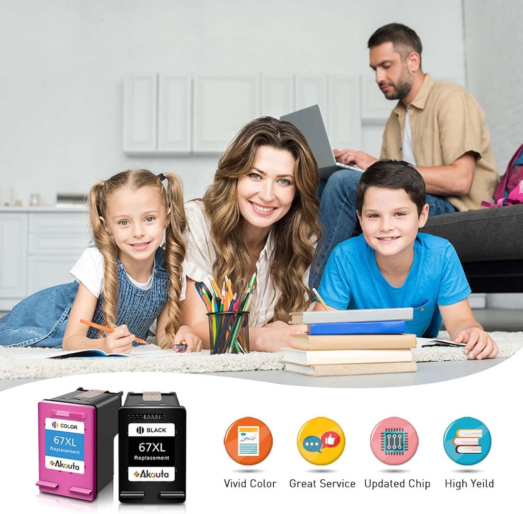 67 XL Remanufactured Ink Cartridge Replacement 2 Black 1 Tri-Color S3751