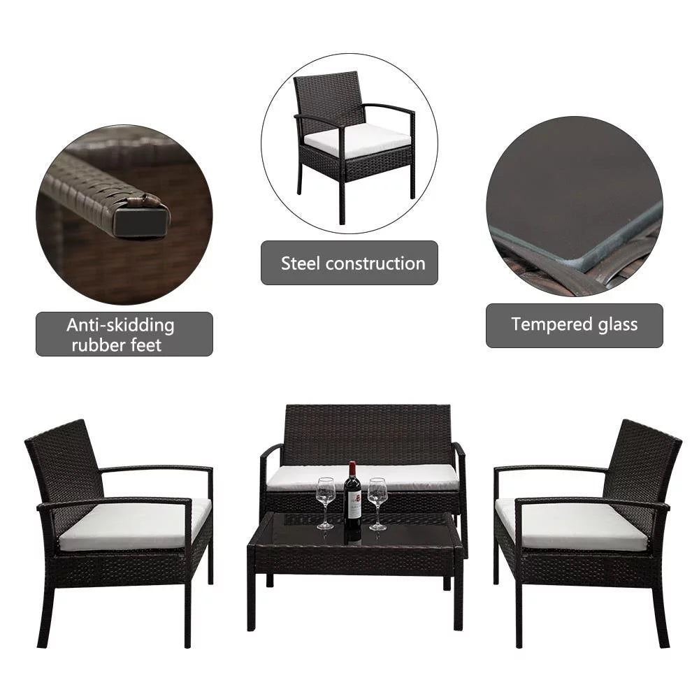 PE Rattan 4PCS Conversation Sofa Set with Cushions Brown V15346