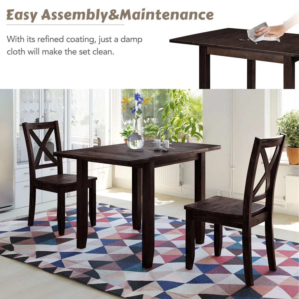 3-Piece Wood Drop Leaf Dining Table Set with 2 Chairs U846164