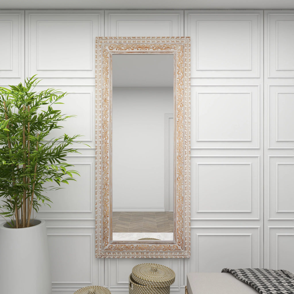 White Carved Floral Wall Mirror C25152