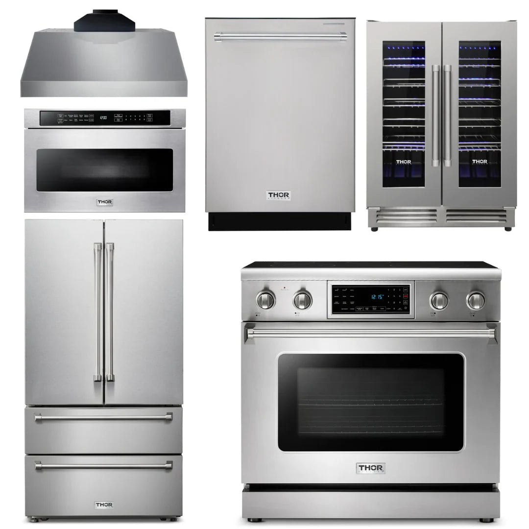 36 Electric Range, Range Hood, Microwave, Refrigerator, Dishwasher, Wine Cooler E502177