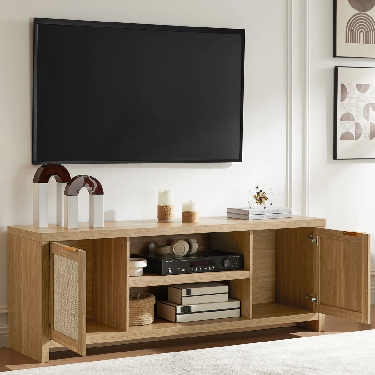 Farmhouse Rattan TV Stand, Weathered Oak U993