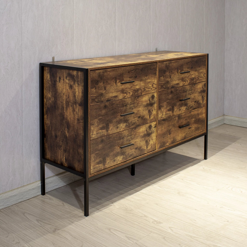 Rustic Brown 6 Drawer Wood Dresser S538