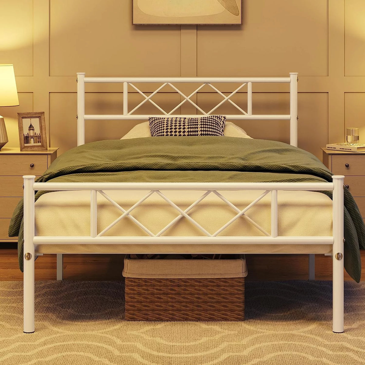 White Metal XL Bed Frame with Headboard S318912