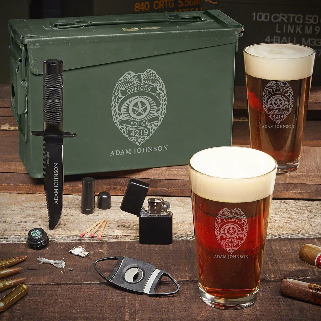Personalized .30 Cal Ammo Can and Pint Glasses Gift Set F696