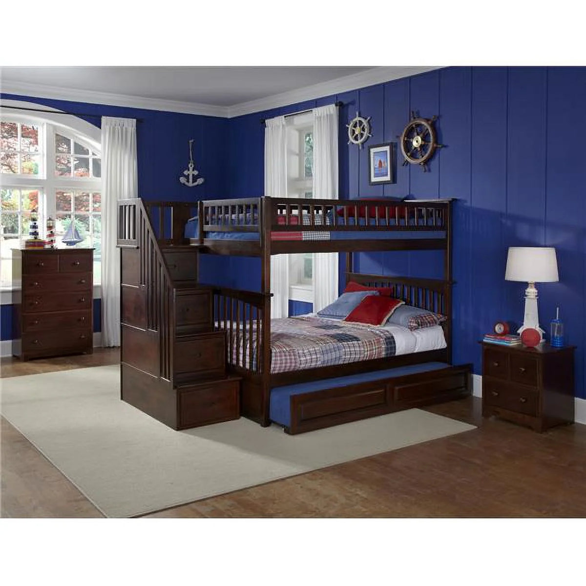 Antique Walnut Full Over Full Size Bunkbed with Trundle Bed G200348