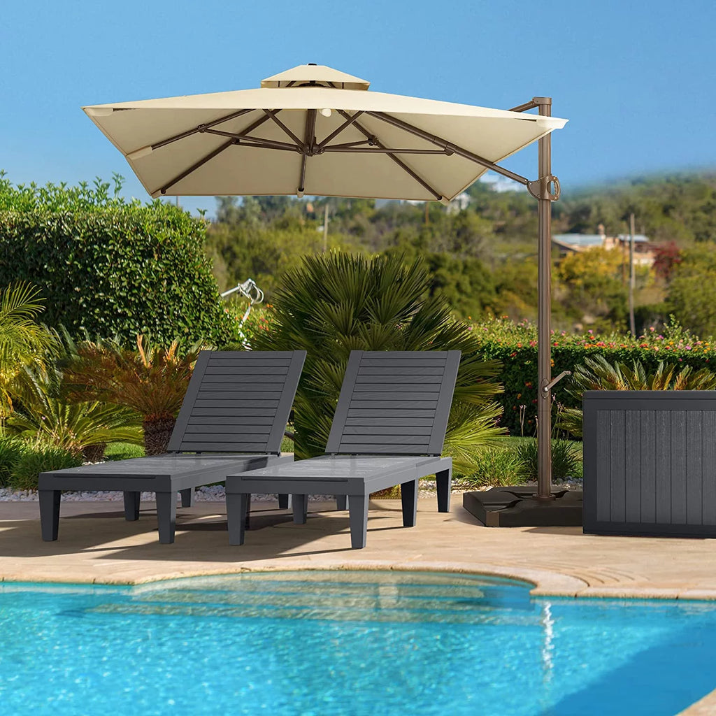 2 Pcs Adjustable Taupe Outdoor Lounge Chairs K547