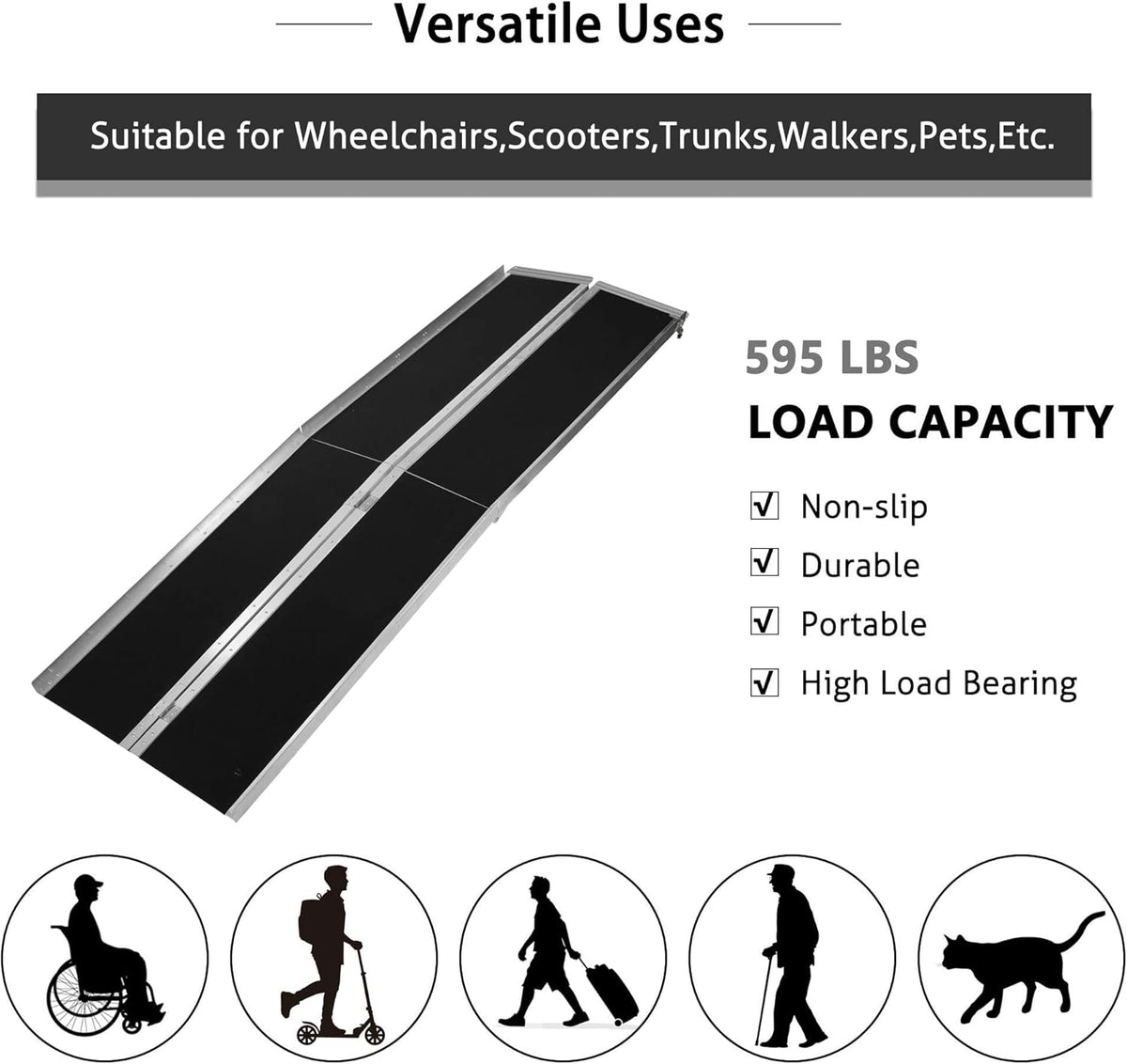 7FT Portable Adjustable Telescoping Wheelchair Ramp A962