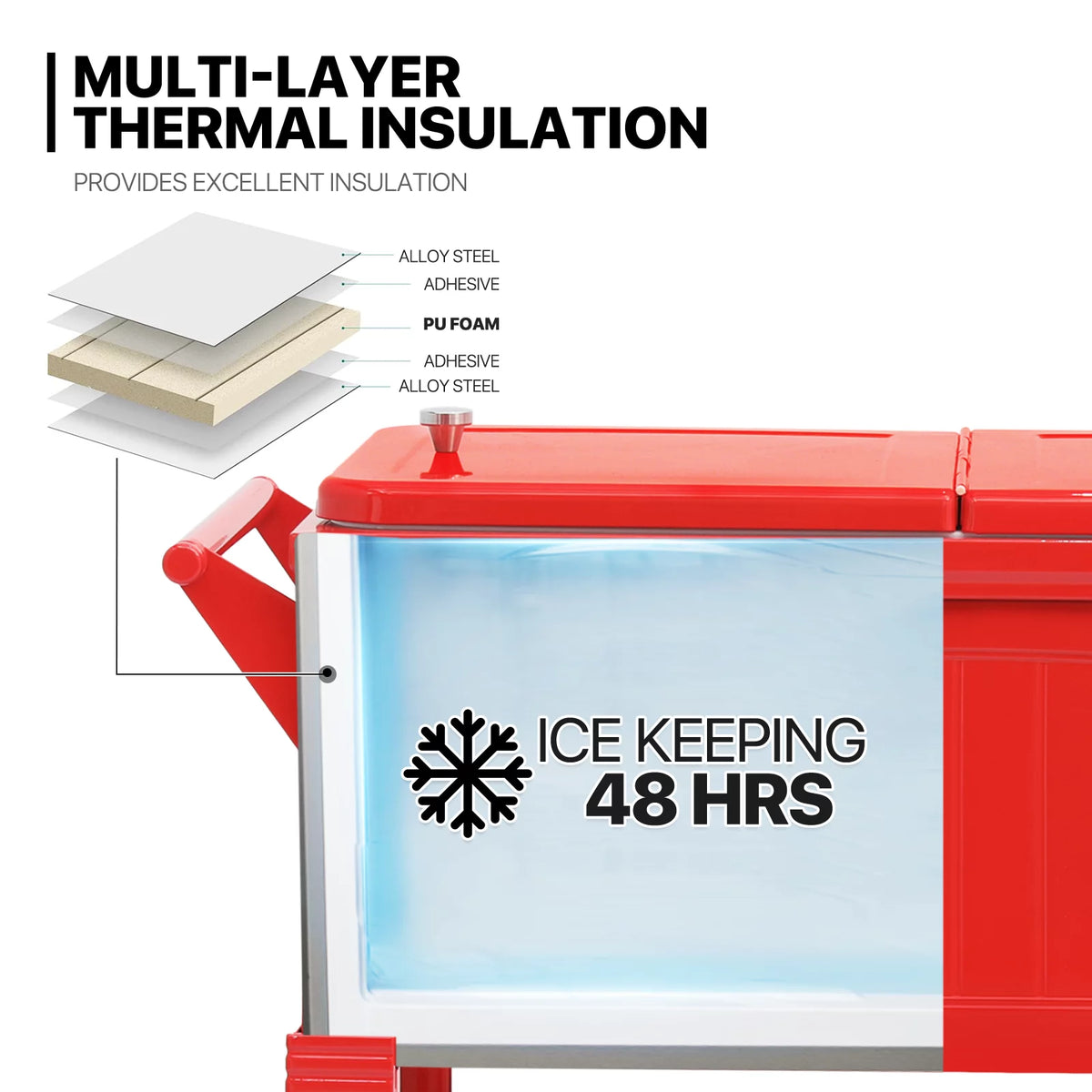 Portable Rolling Cooler Ice Chest with Wheels and Ice Scoop, Red C42688
