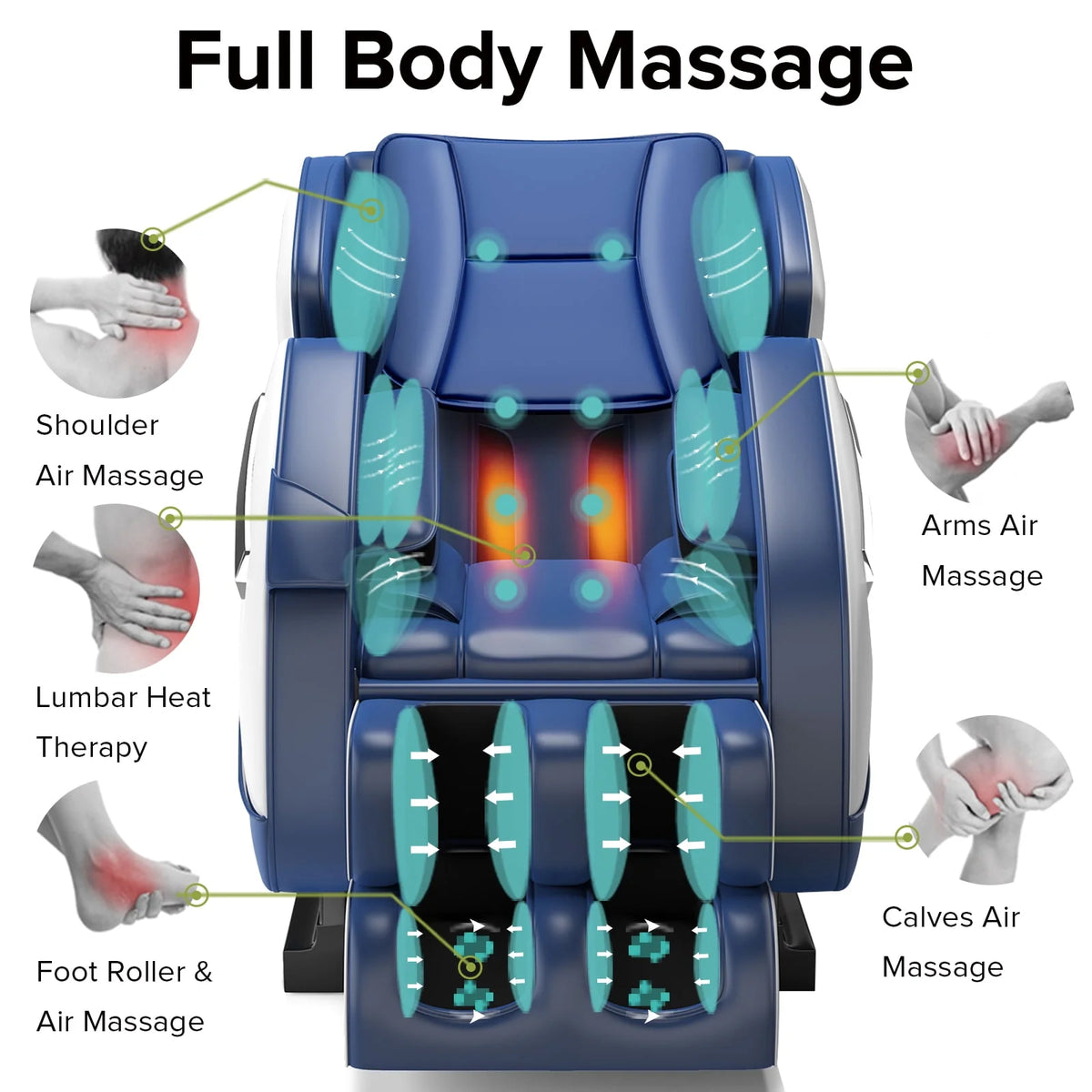 Black Full Body Zero Gravity Massage Chair with Heat and Foot Roller N425612