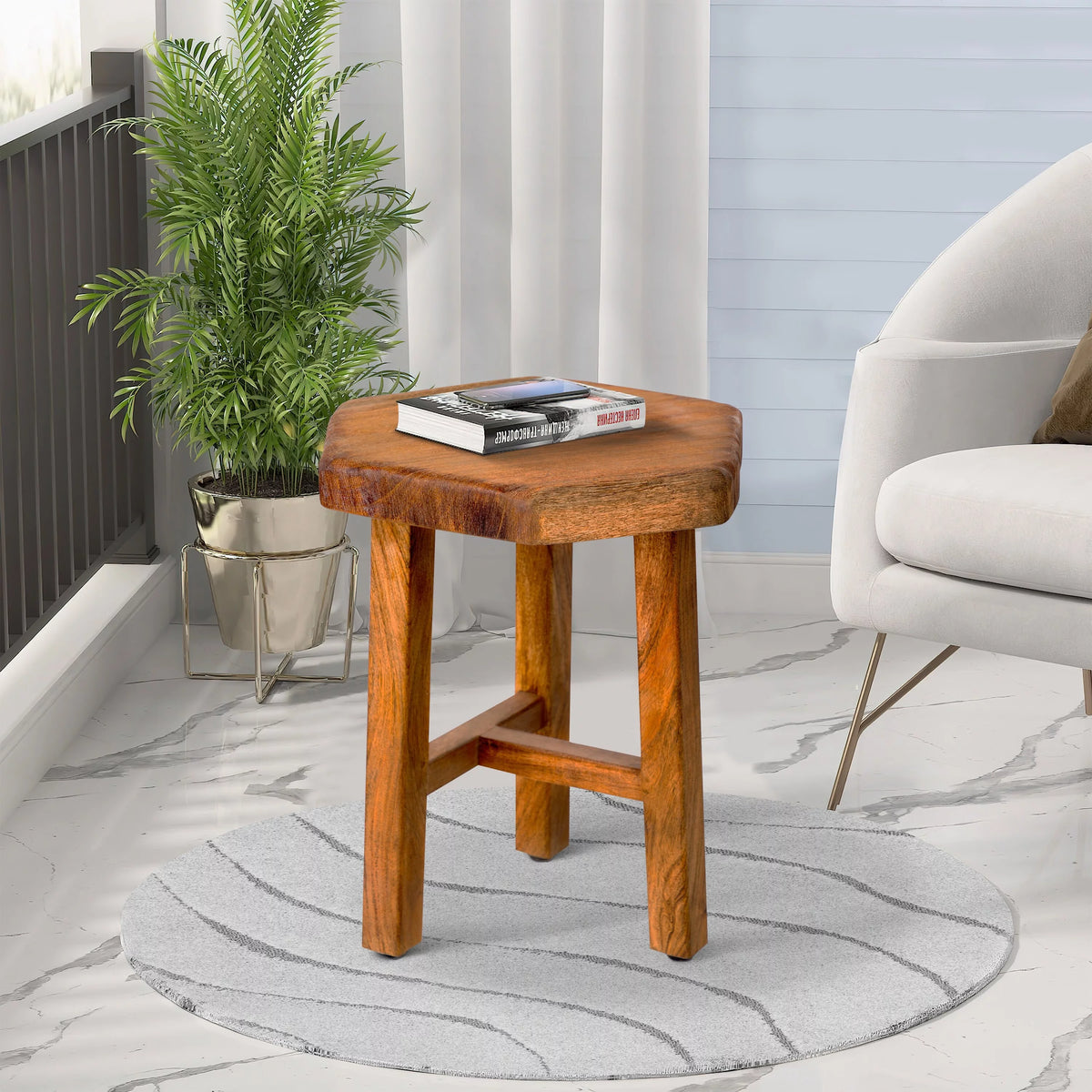 18 Inch Acacia Wood Side Table with Live Edge Top S437218