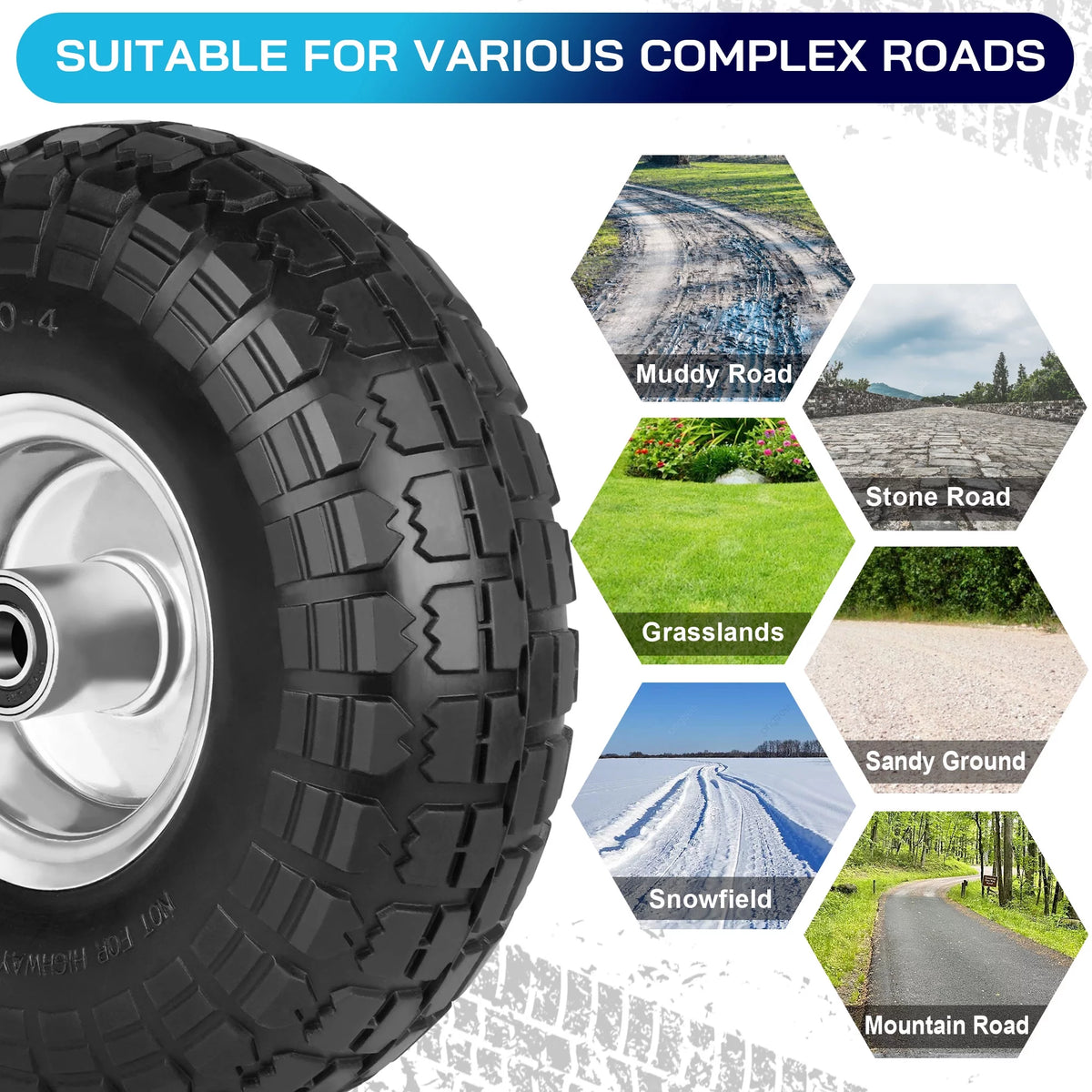 4.10/3.50-4in Flat Free Tire and Wheel, 2 Pack V94411