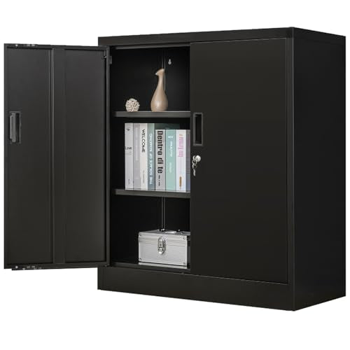 Metal Storage Cabinet with Locking Doors and 2 Drawers, White B159