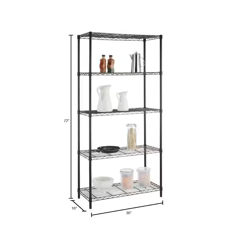 5-Tier Steel Wire Shelving Unit in Black V485051
