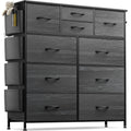 Black 10 Drawer Fabric Dresser with Wood Top N408