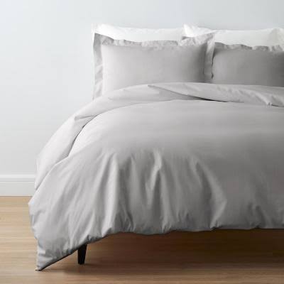 Gray 300-Thread Count Cotton Percale Full Duvet Cover Q56711