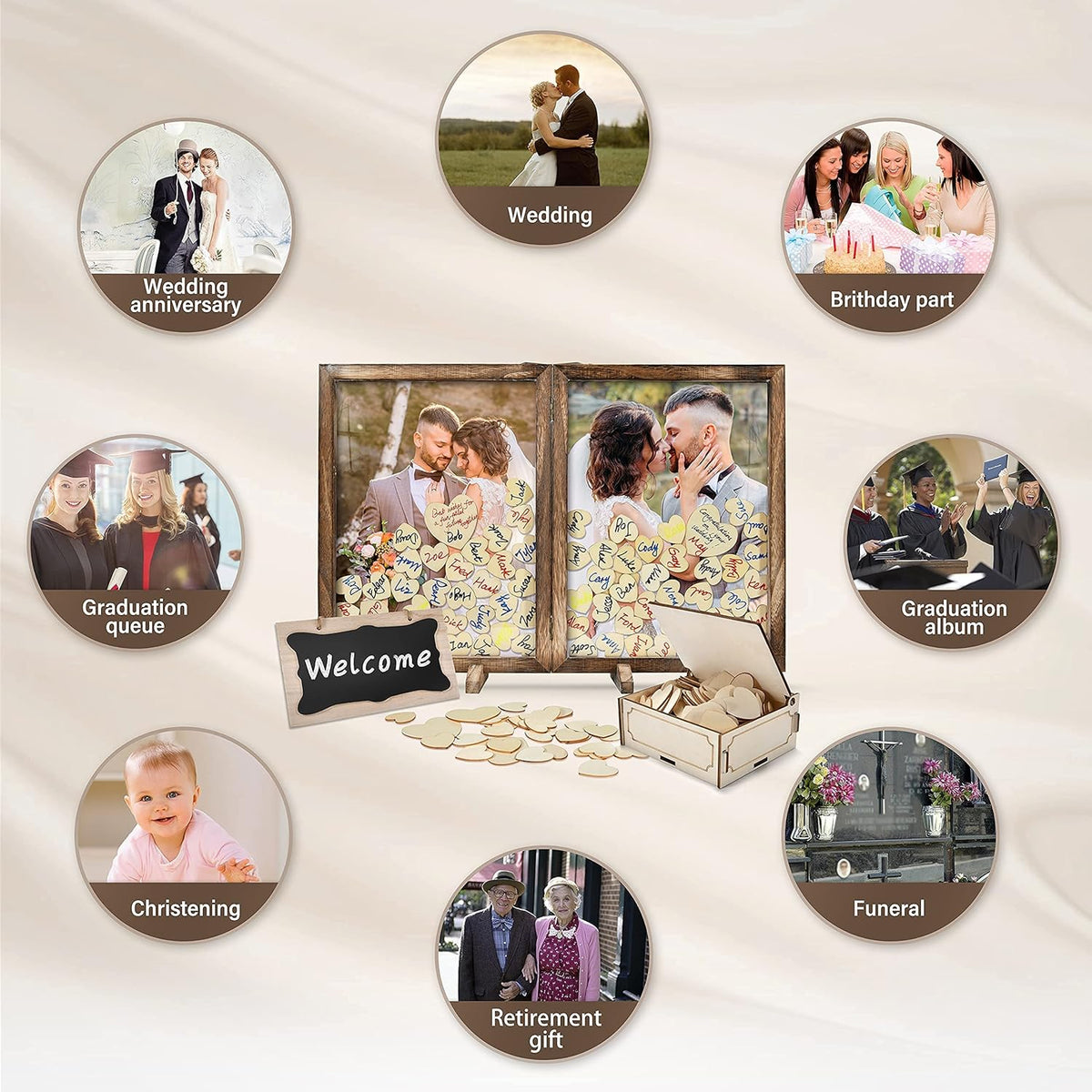 Wooden Drop Top Box Picture Frame with 160 Wooden Hearts A895