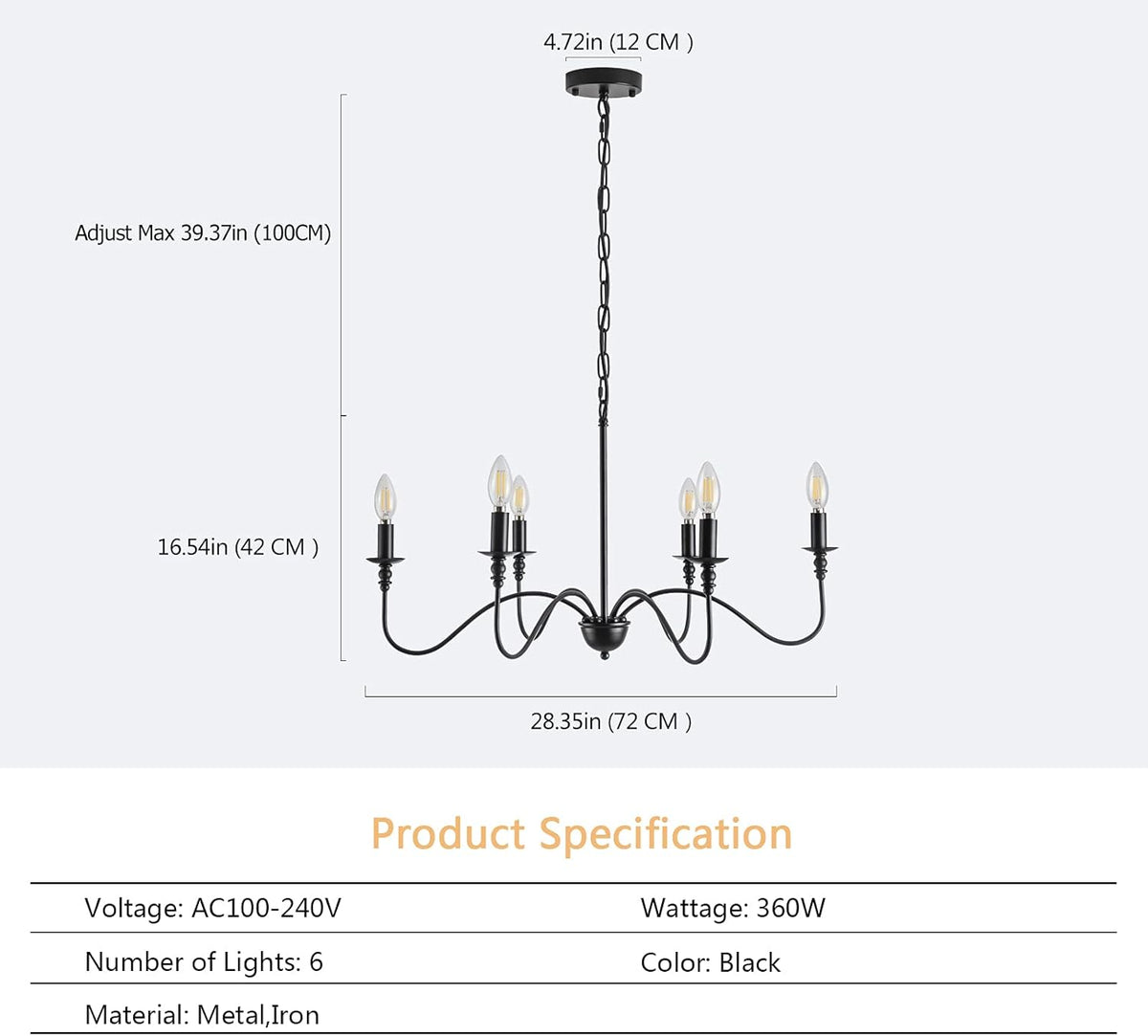 6 Light Matte Black Farmhouse Chandelier P576360