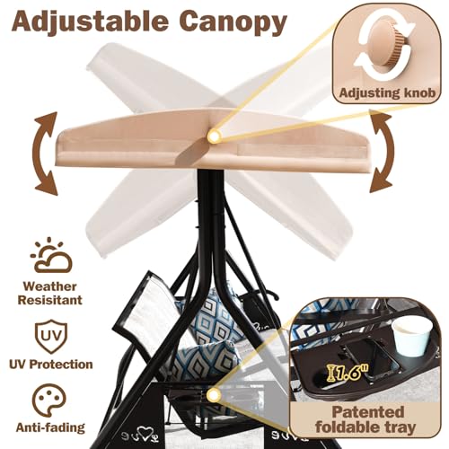 3 Person Patio Swing with Adjustable Canopy O8451