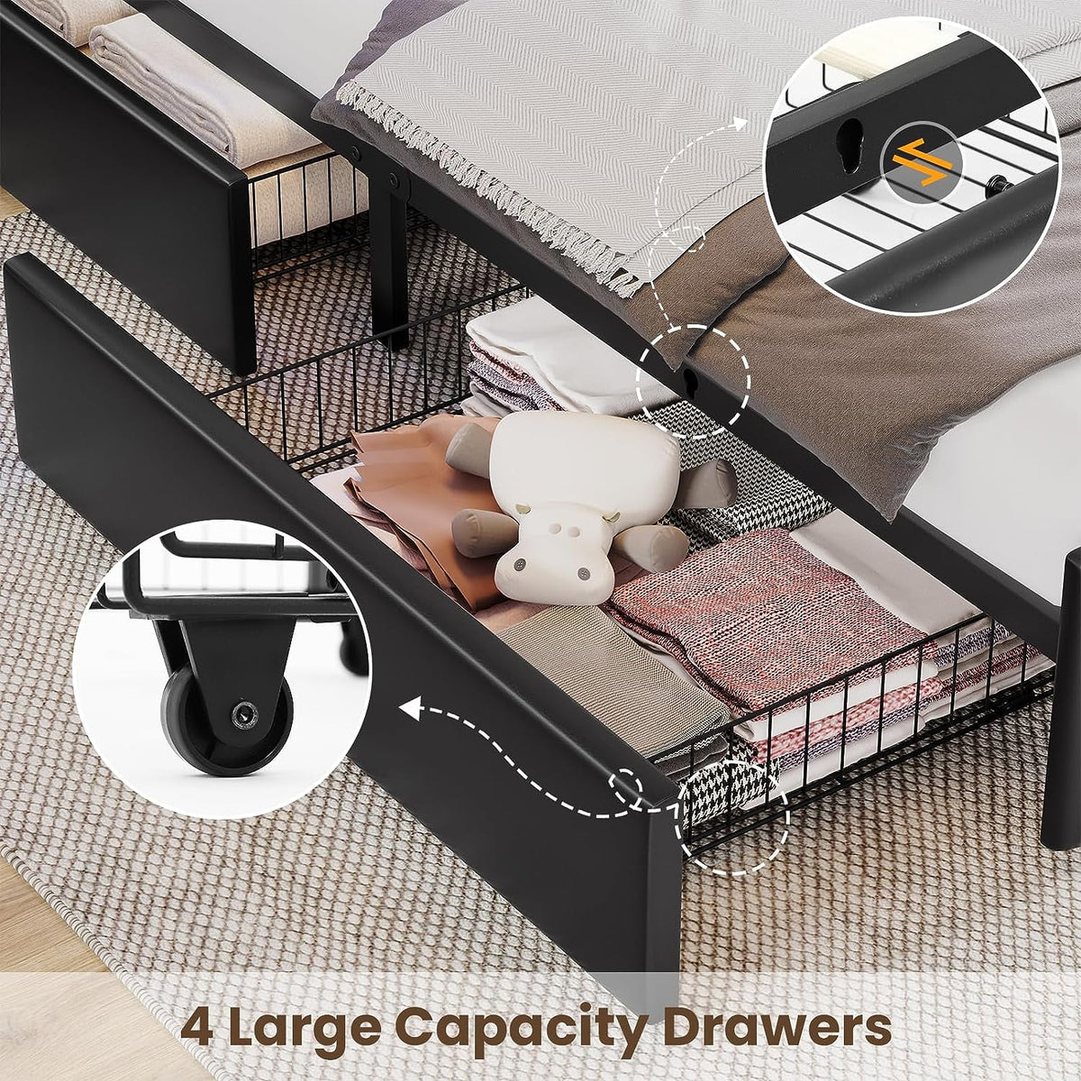 Full Size LED Upholstered Platform Bed with 4 Storage Drawer I886