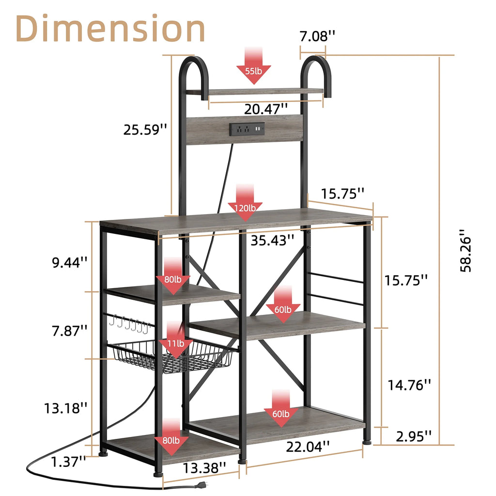 6 Tier Kitchen Bakers Rack with Power Outlet P2319