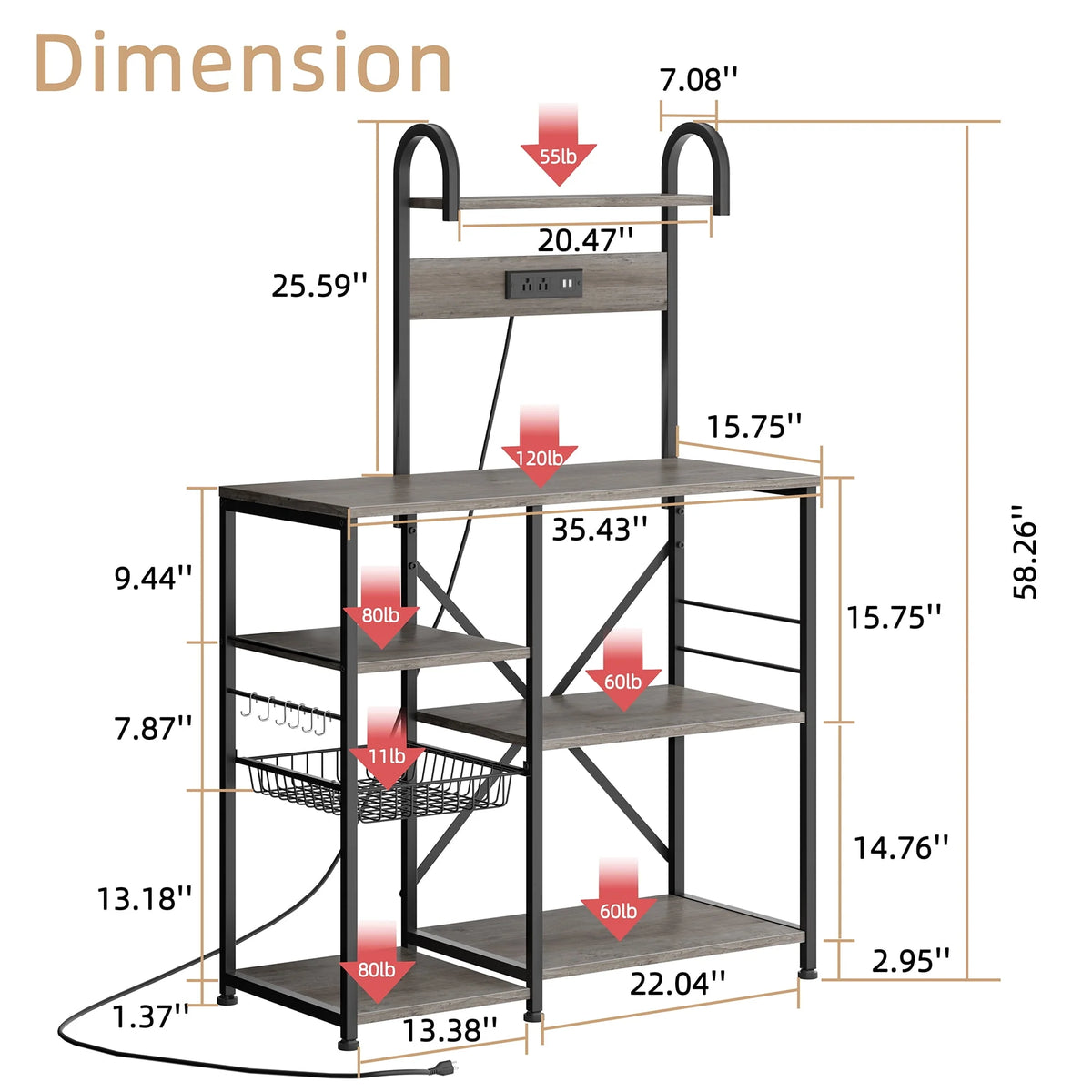 6 Tier Kitchen Bakers Rack with Power Outlet P2319