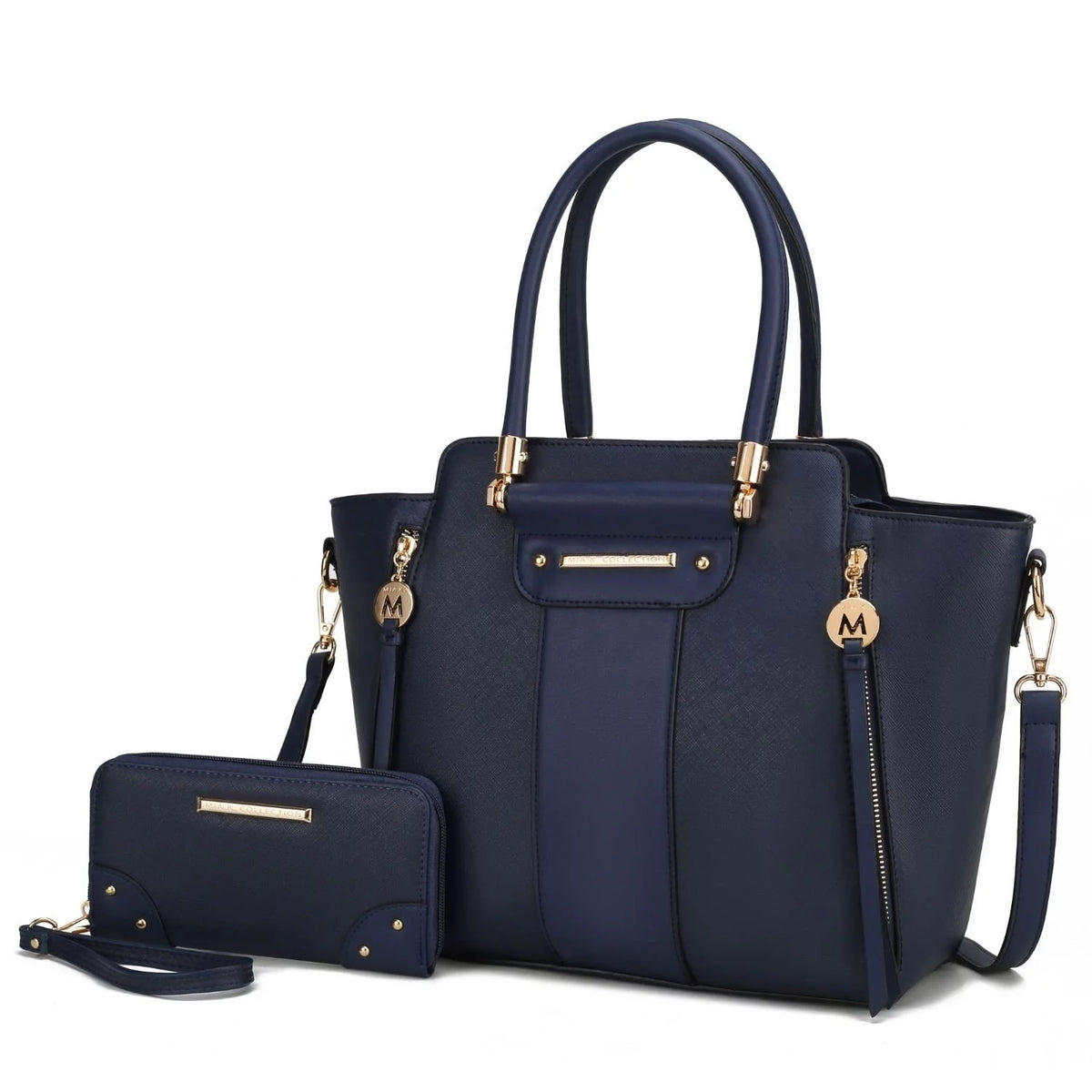 Navy Vegan Leather Tote Bag & Wallet 2-Piece Set H940689