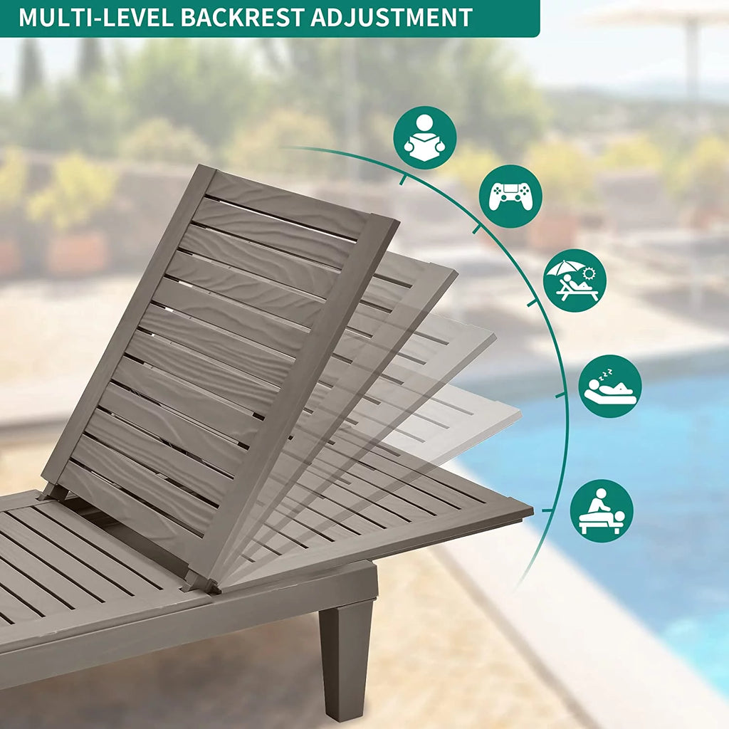 2 Pcs Adjustable Taupe Outdoor Lounge Chairs K547
