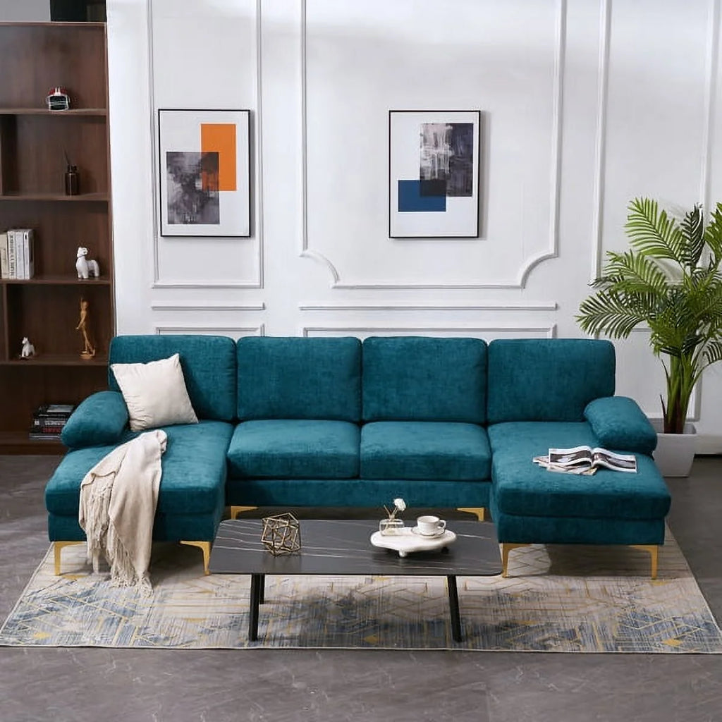 Convertible Sectional Sofa Couch U-Shaped Sleeper Sofa 4-Seat Dark Blue A839129